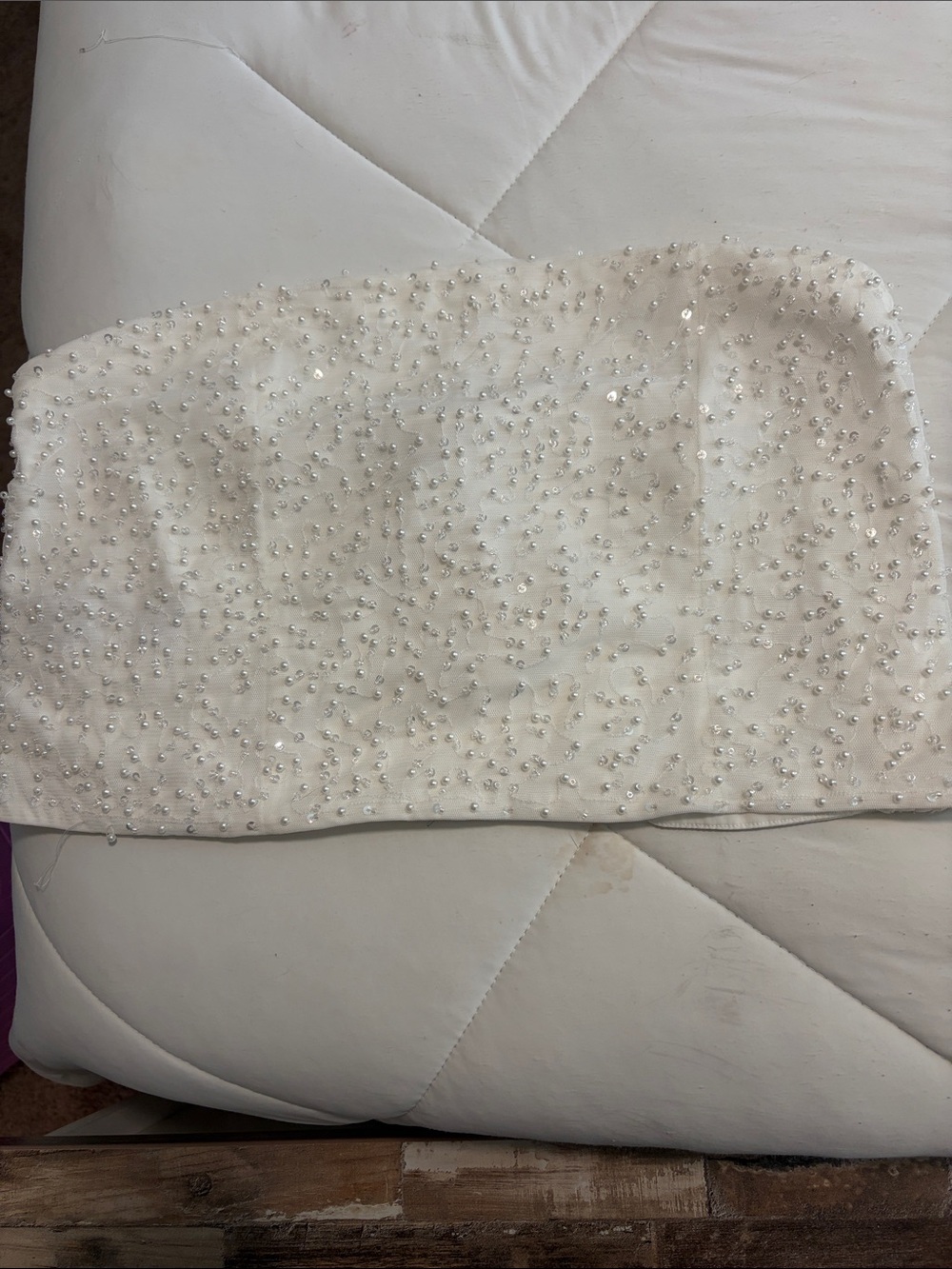 Abercrombie & Fitch Ivory Beaded Strapless Crop Top